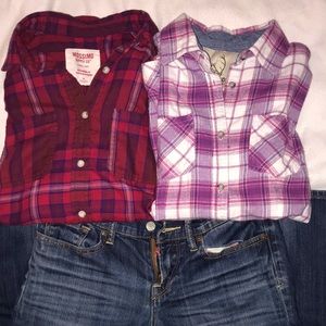 Bootcut jeans, 2 flannels